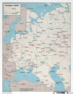 Large detailed map of European USSR with railroads - 1975.