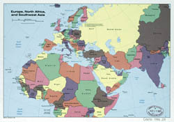 Large detailed political map of Europe, North Africa and Southwest Asia - 1986.