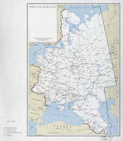 Large map of European USSR and the Caucasus with railroads - 1960.