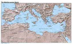 Large map of the Mediterranean Basin with relief - 1982.