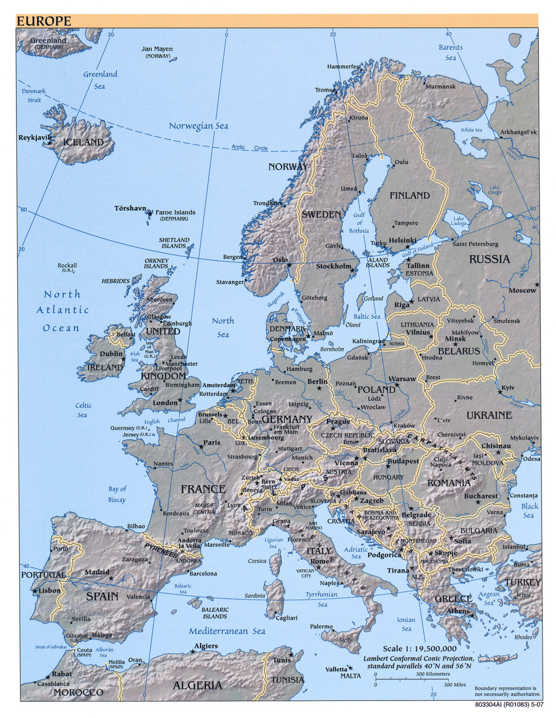 europe map with major cities